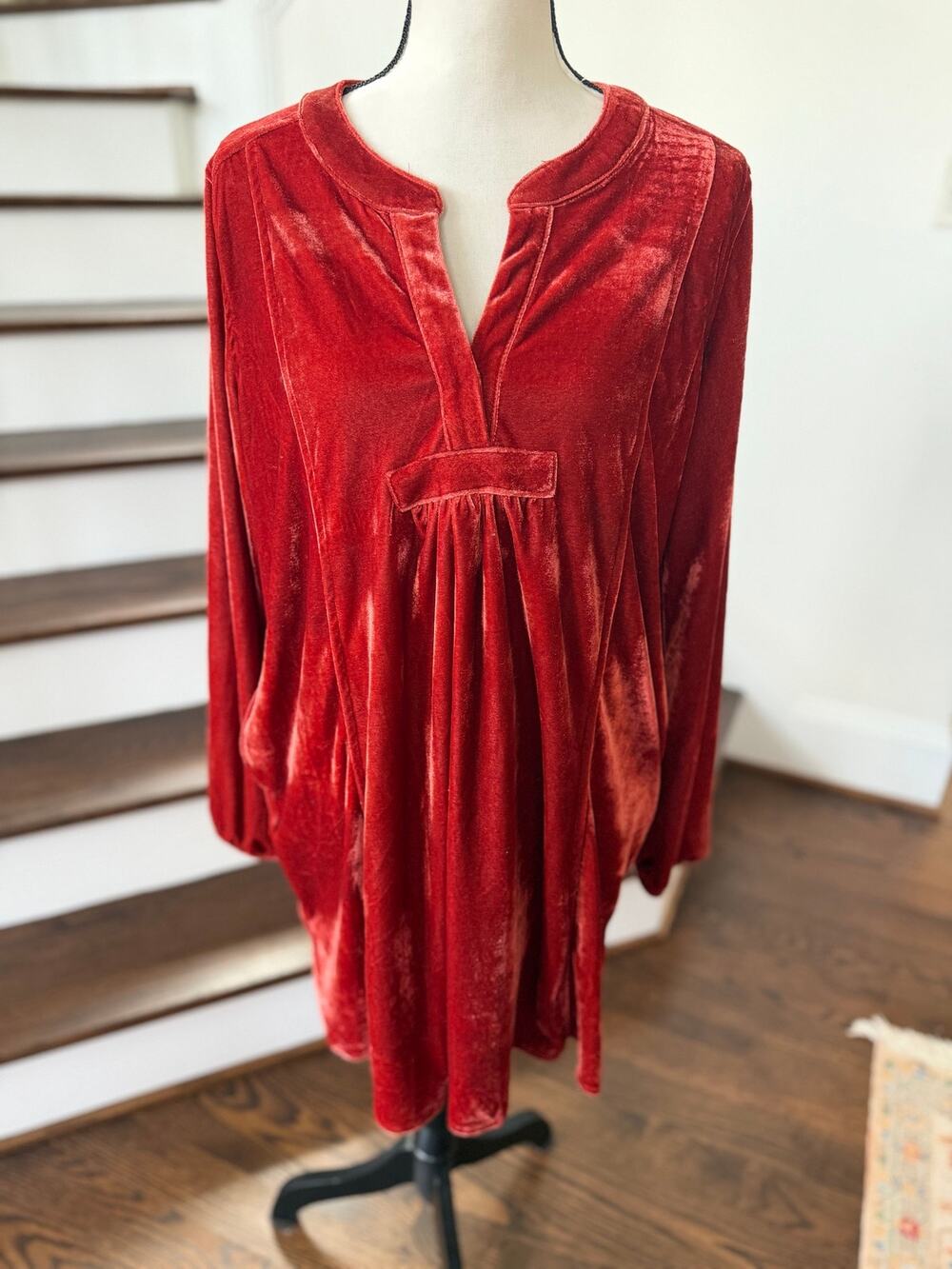 Easel Rust Red Crushed Velvet Blouson Knee Length Shift Whimsygoth Fall Boho